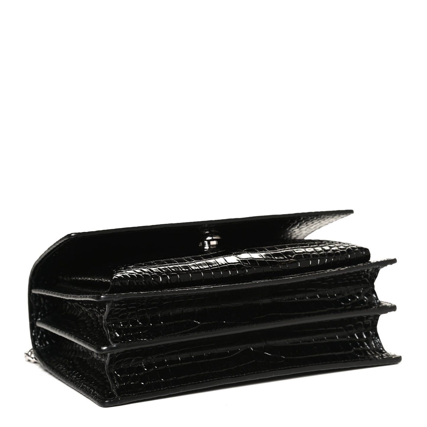 Calfskin Crocodile Embossed Medium Monogram Sunset Black