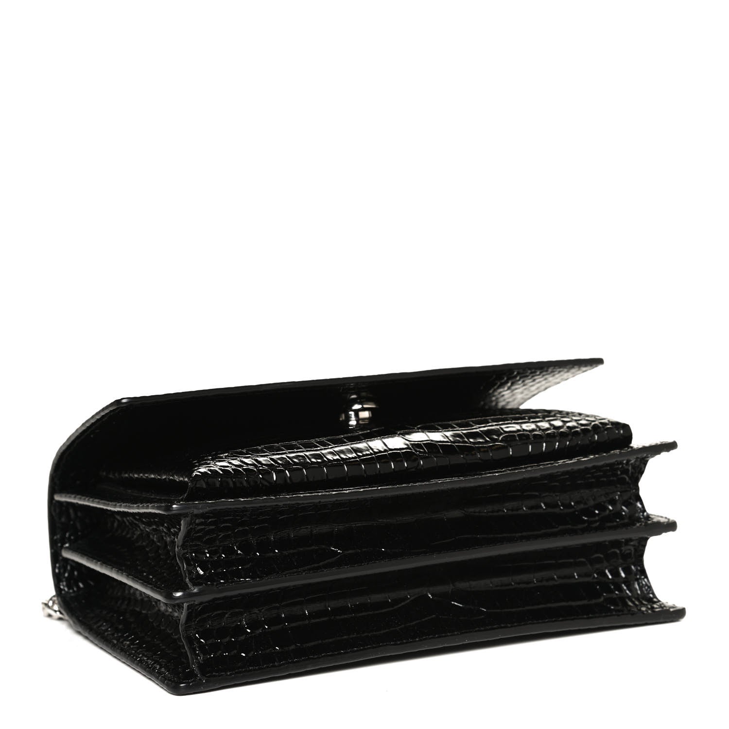 Saint Laurent Calfskin Crocodile Embossed Medium Monogram Sunset Black 3 of 11