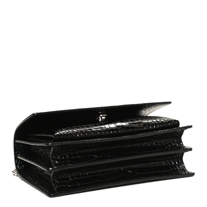 Saint Laurent Calfskin Crocodile Embossed Medium Monogram Sunset Black 3 of 11
