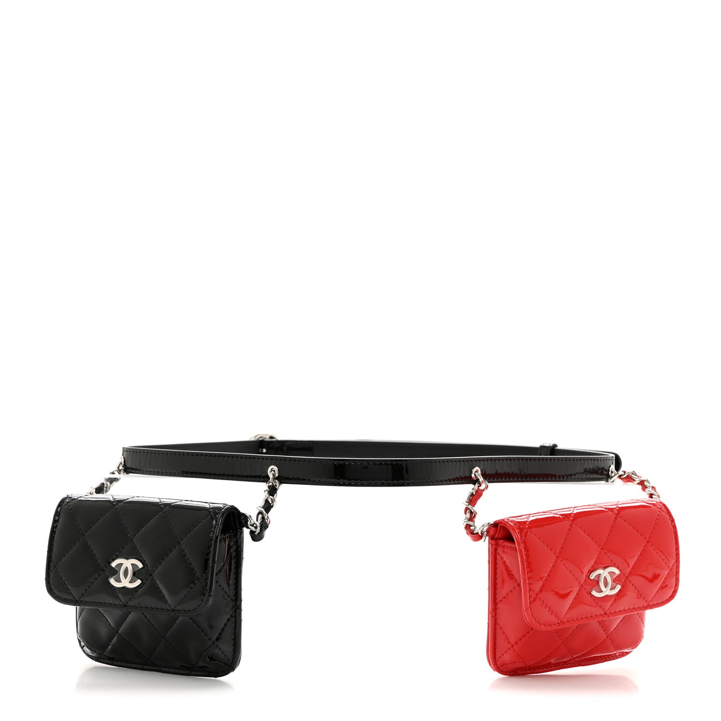Patent Quilted Belt In Love Double Mini Flap Waist Bag Black Red