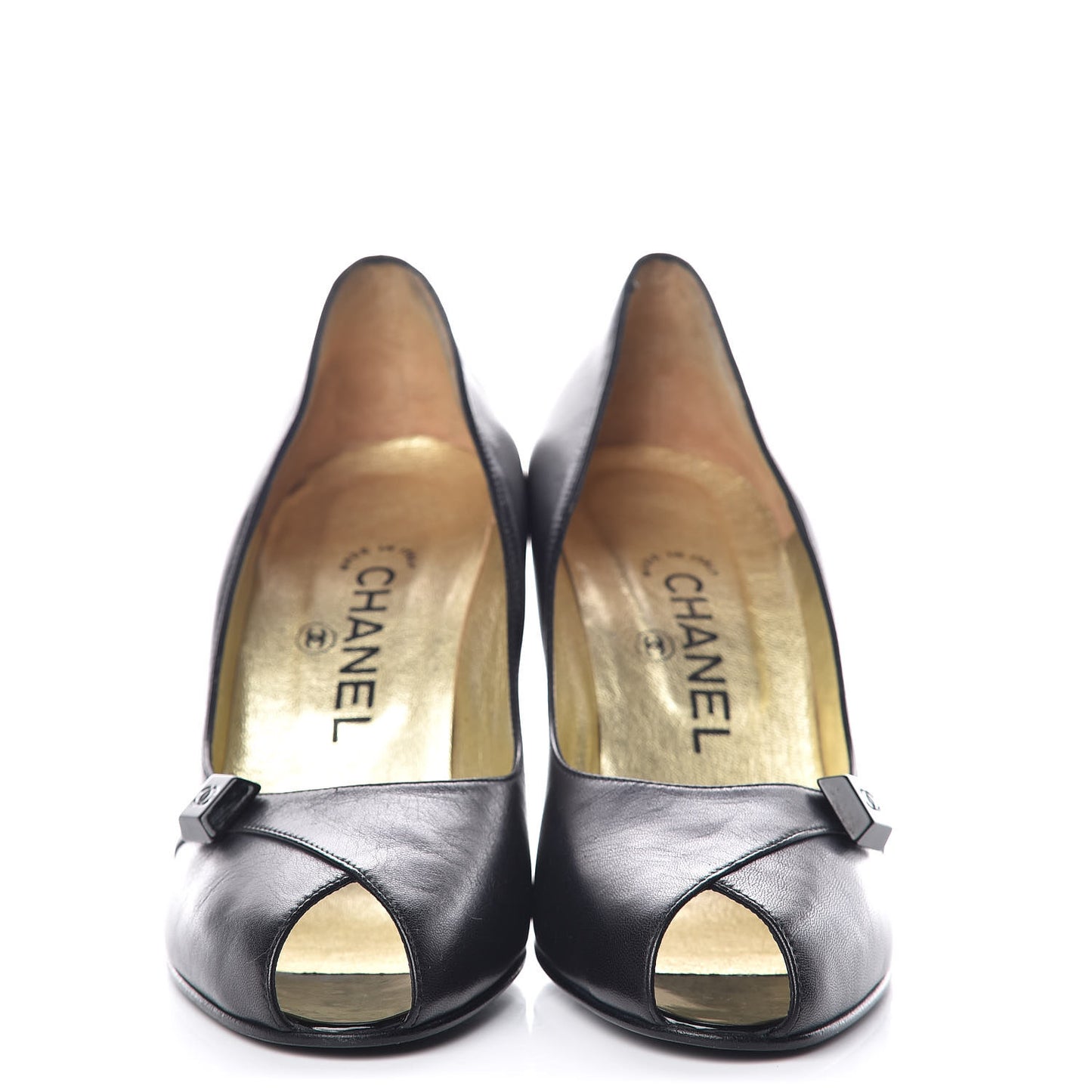 Lambskin CC Peep Toe Pumps 39 Black