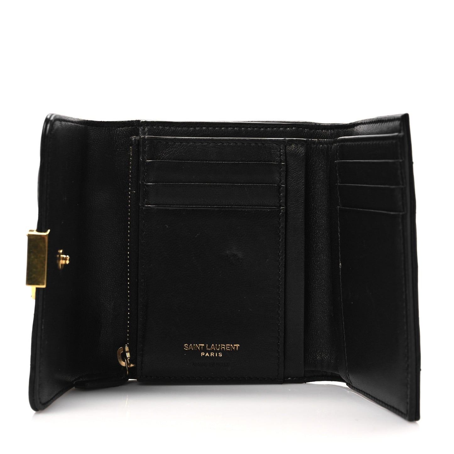 Lambskin Matelasse Monogram Vicky Tri-Fold Wallet Black