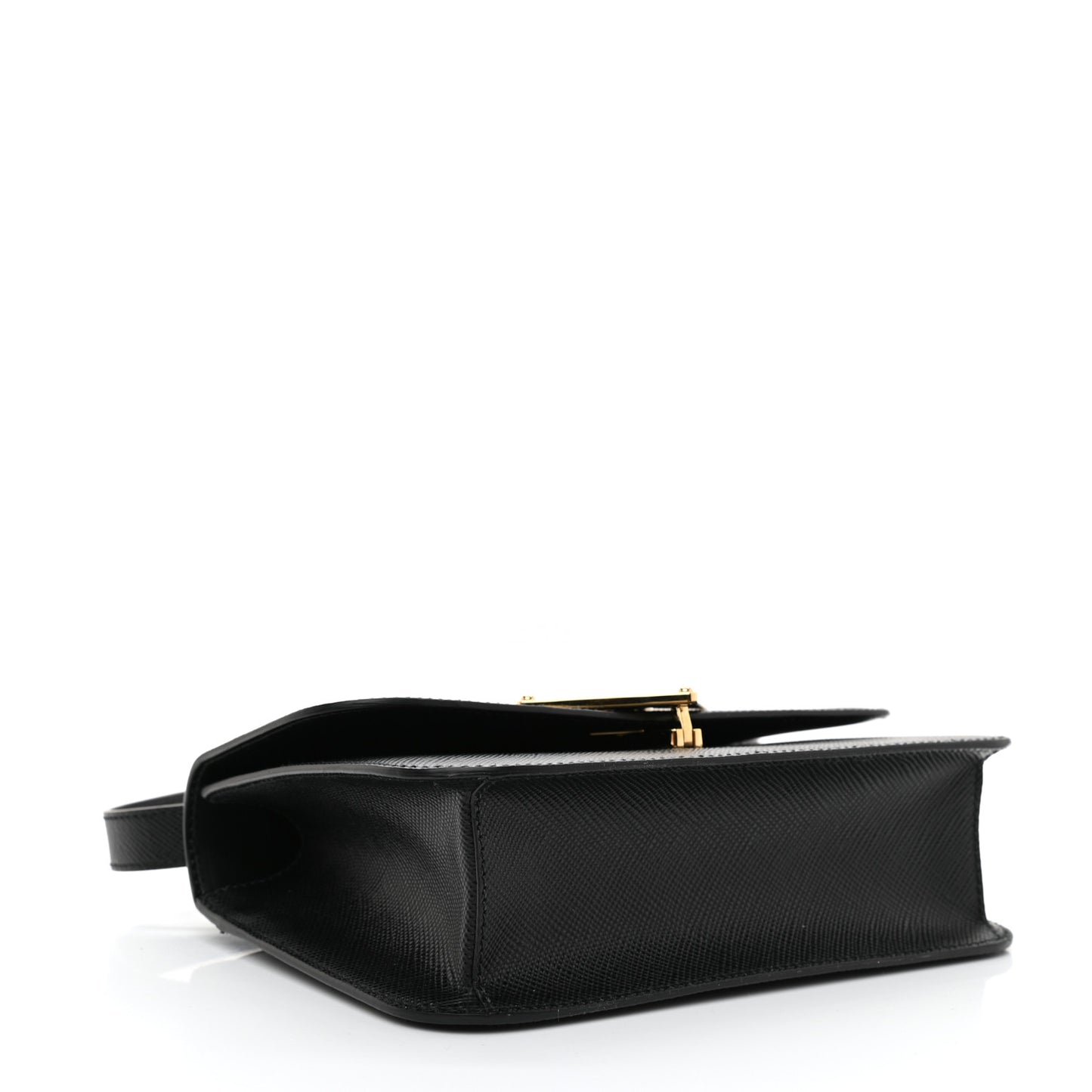 Saffiano Cuir Triangle Embleme Flap Shoulder Bag Black