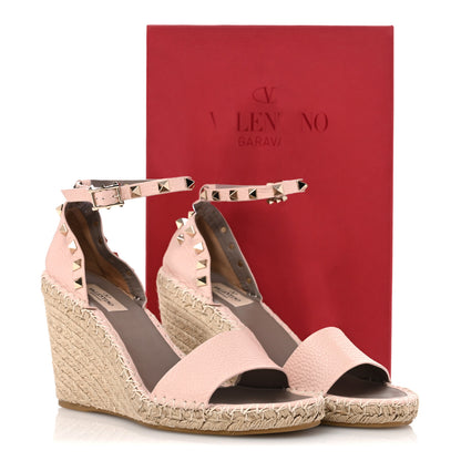 Valentino Garavani Grained Calfskin Rockstud Ankle Strap Espadrille 15/105mm Wedge Sandals 41 Rose Quartz Natural 11 of 11