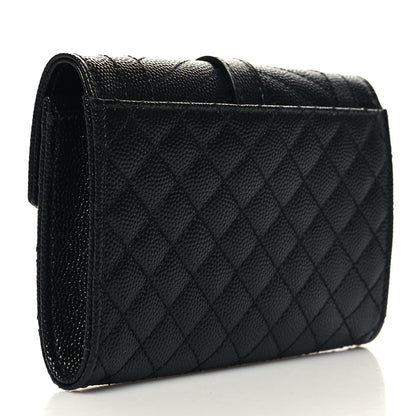 Saint Laurent Grain De Poudre Textured Mixed Matelasse Triquilt Small Monogram Envelope Wallet Black 3 of 7
