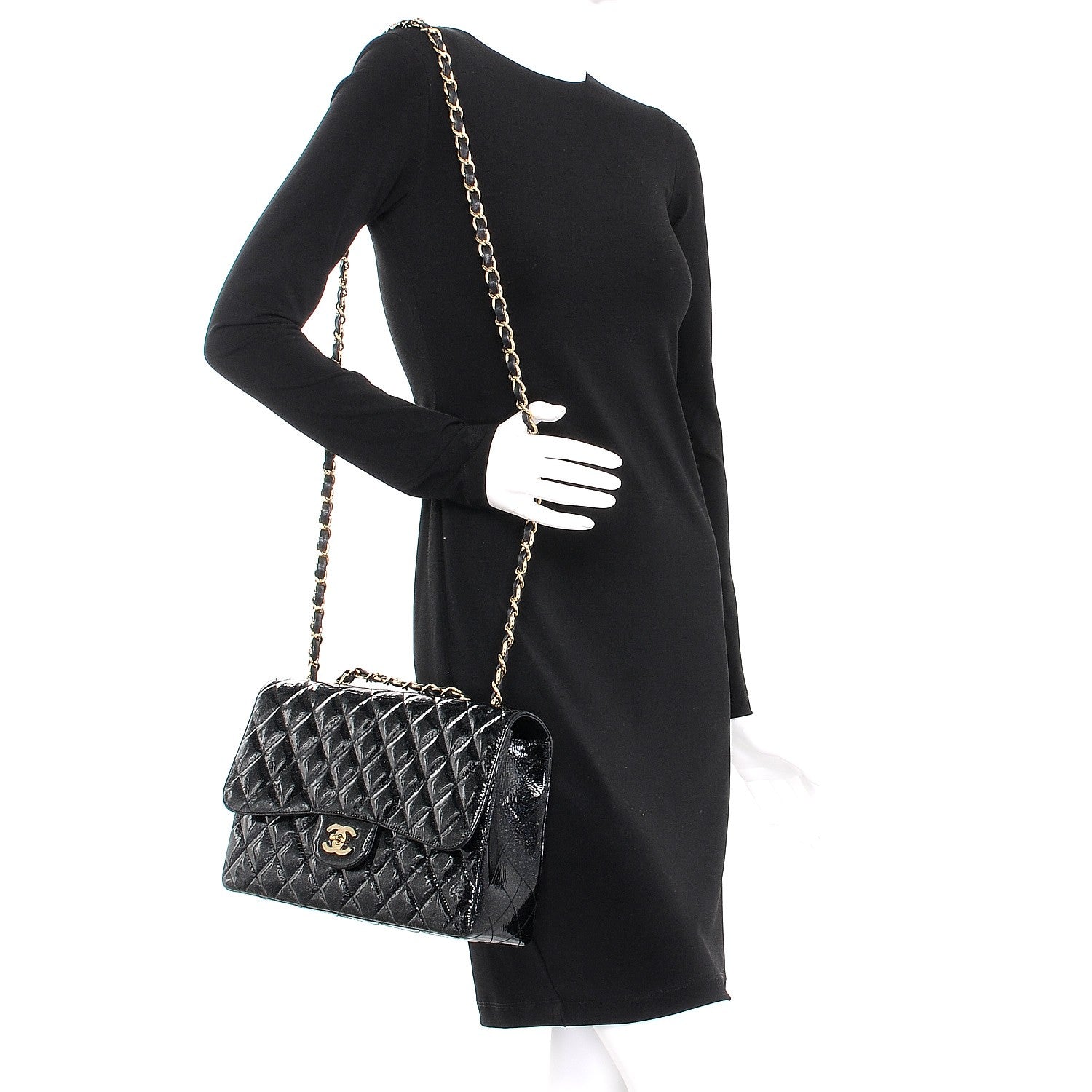 Chanel Patent Quilted Sparkle Glitter Jumbo Single Flap Black 3 of 10