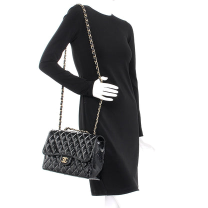 Chanel Patent Quilted Sparkle Glitter Jumbo Single Flap Black 3 of 10