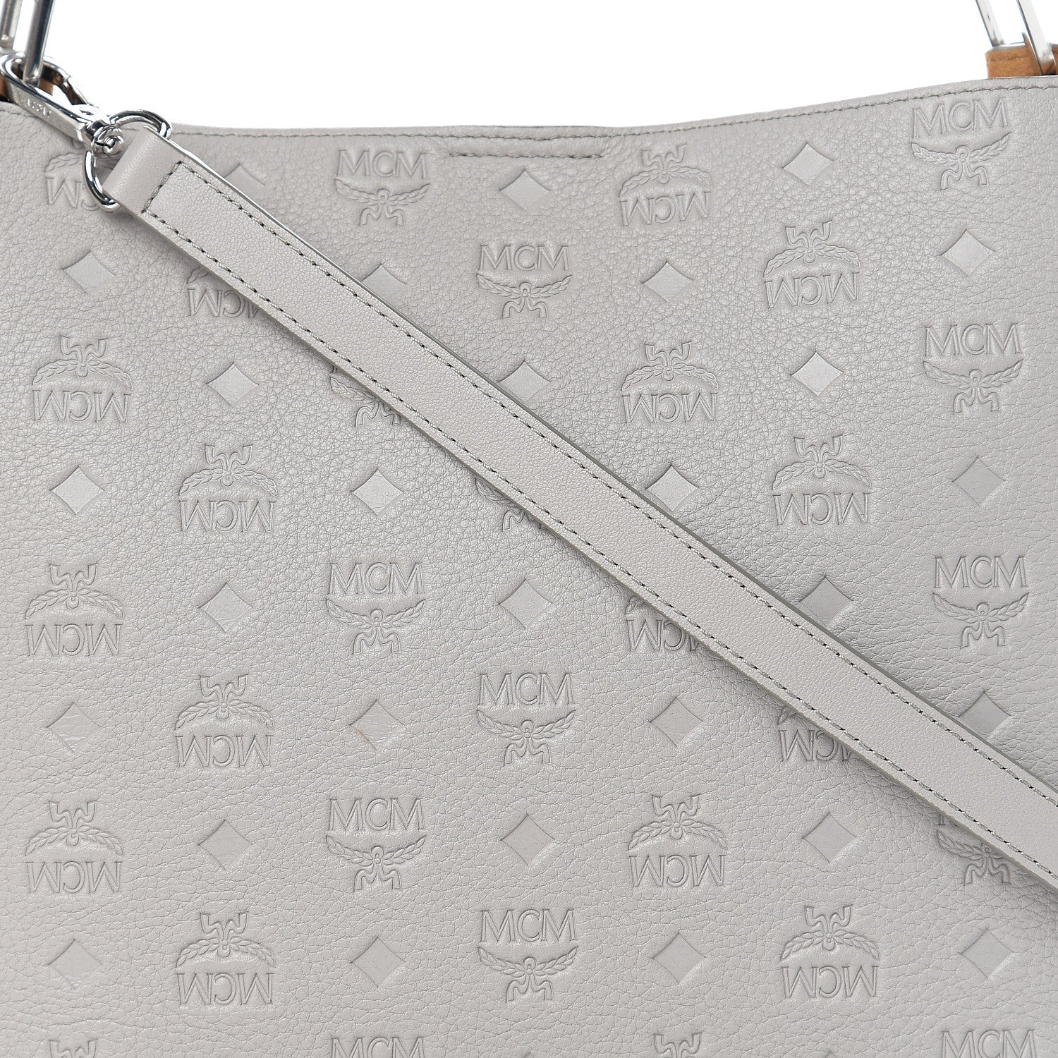 MCM Calfskin Ottomar Monogram Sarah Convertible Hobo Dove 6 of 9
