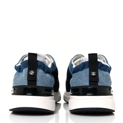 Chanel Denim Suede Calfskin Womens CC Sneakers 39 Dark Blue White Black 10 of 18