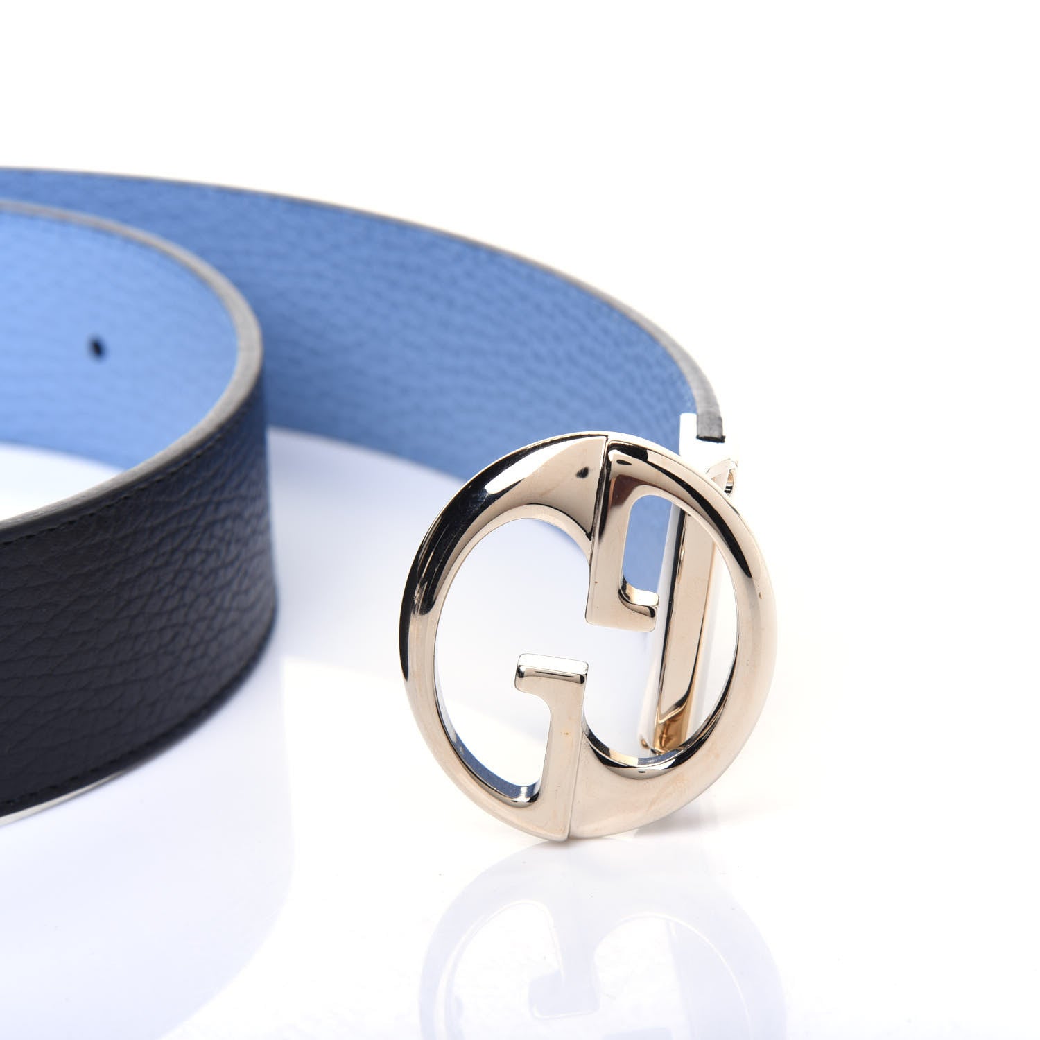 Gucci Dollar Calfskin 1973 Reversible Belt 75 30 Black Mineral Blue 5 of 6