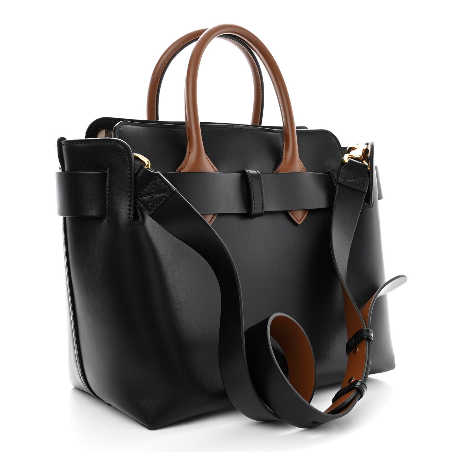 Smooth Calfskin Triple Stud Small Belt Bag Black Tan