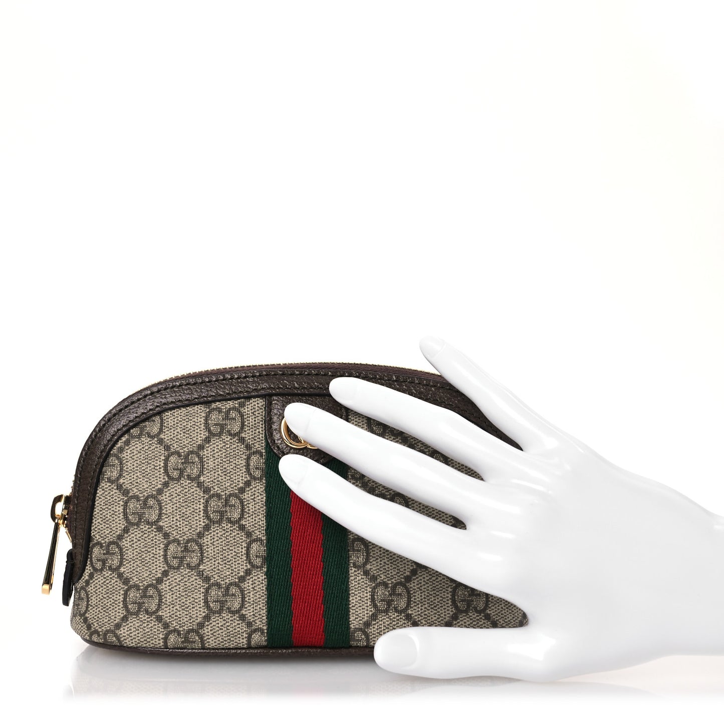 GG Supreme Monogram Textured Calfskin Web Medium Ophidia Cosmetic Case Beige Ebony New Acero