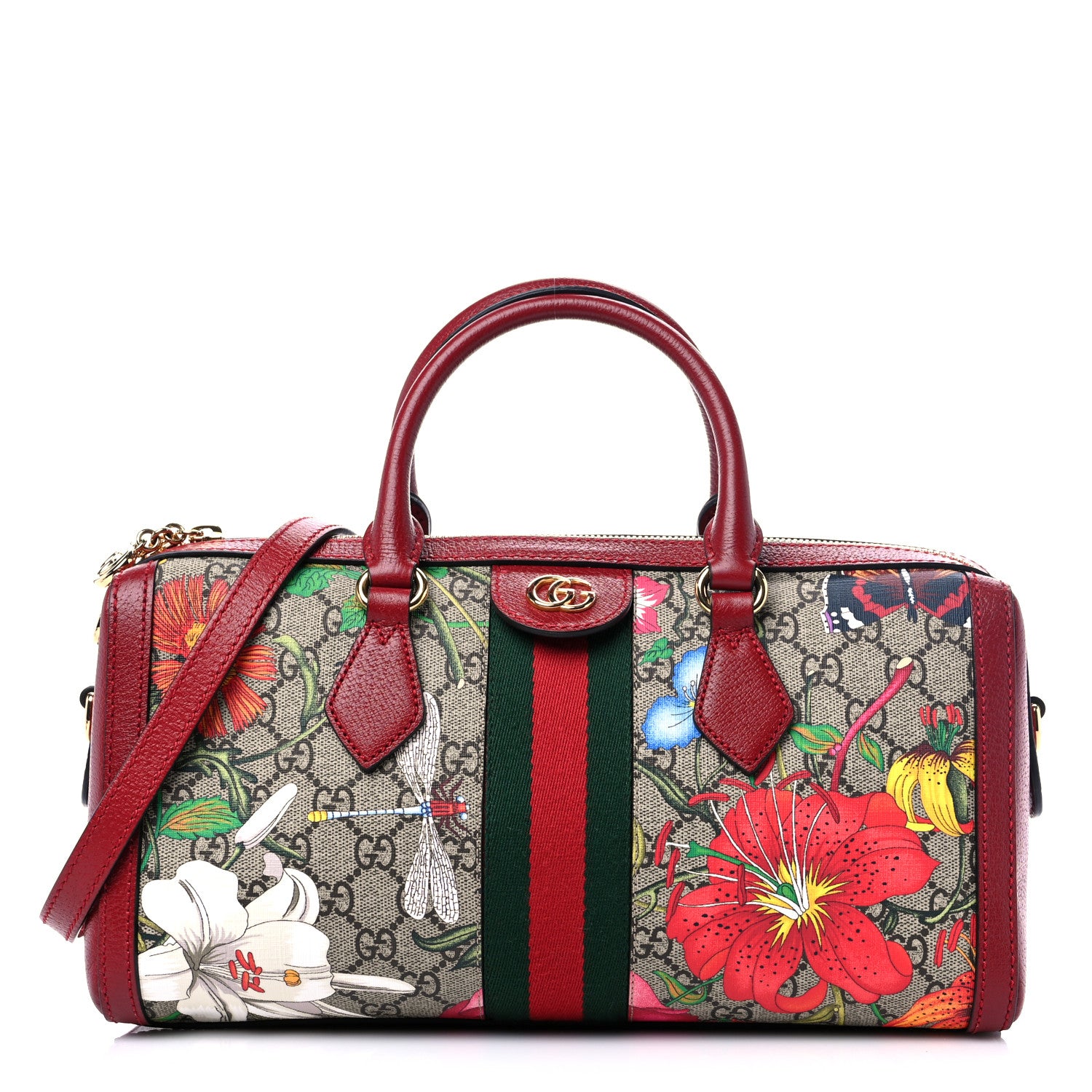 Gucci GG Supreme Monogram Flora Web Medium Ophidia Boston Red 1 of 11