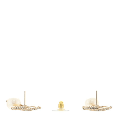 Chanel Crystal Pearl CC Drop Earrings Gold 3 of 4
