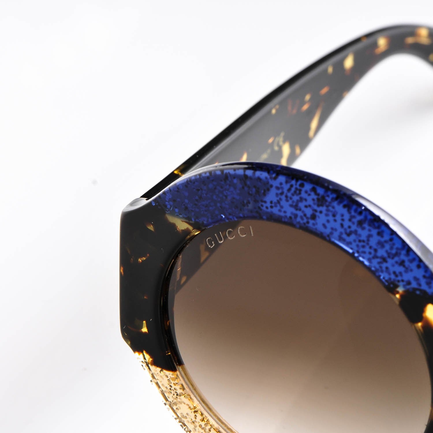 Gucci Acetate Round Sunglasses GG0084S Blue Havana Brown 8 of 8