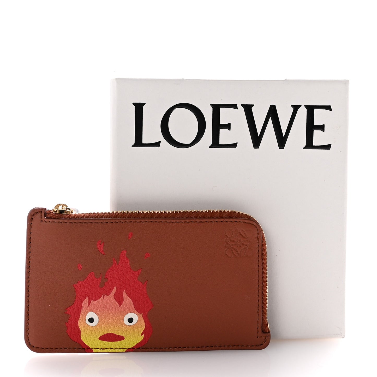 X HOWLS MOVING CASTLE Classic Calfskin Calcifer Coin Cardholder Rust