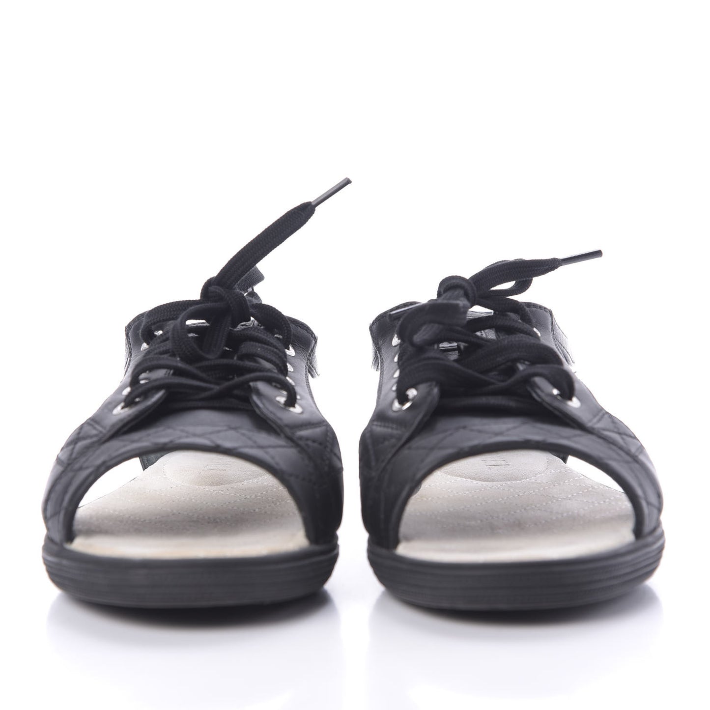 Lambskin Quilted Peep Toe Lace Up 35 Black White