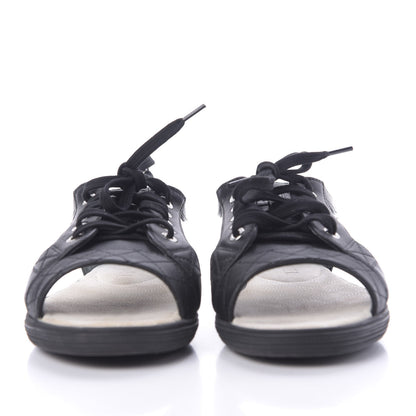 Chanel Lambskin Quilted Peep Toe Lace Up 35 Black White 2 of 12