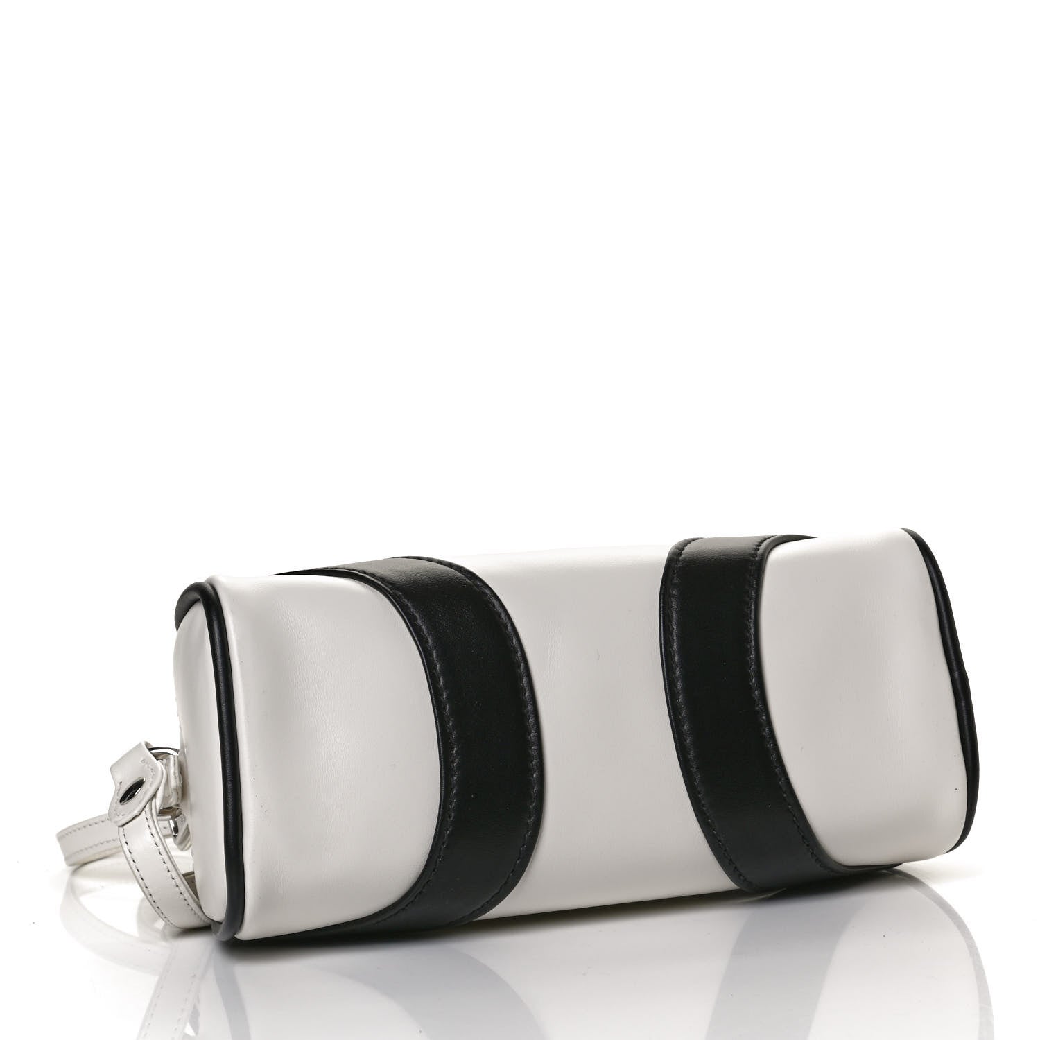 Prada Soft Calfskin Bowling Crossbody Bag White Black 4 of 11