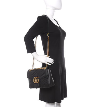 Gucci Calfskin Matelasse Medium GG Marmont Shoulder Bag Black 2 of 9