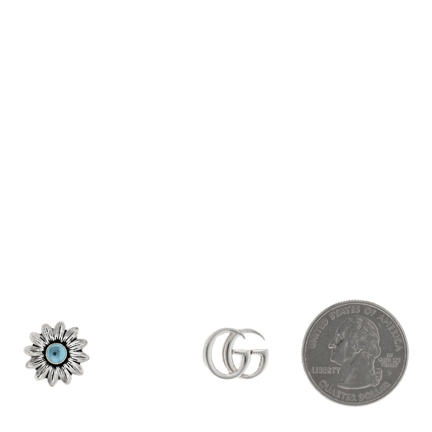 Gucci Sterling Silver Blue Topaz Flower Marmont Double G Earrings 2 of 4
