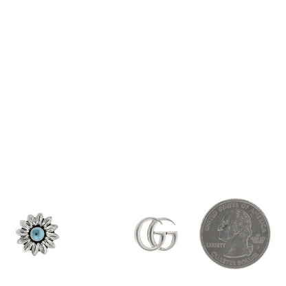 Gucci Sterling Silver Blue Topaz Flower Marmont Double G Earrings 2 of 4