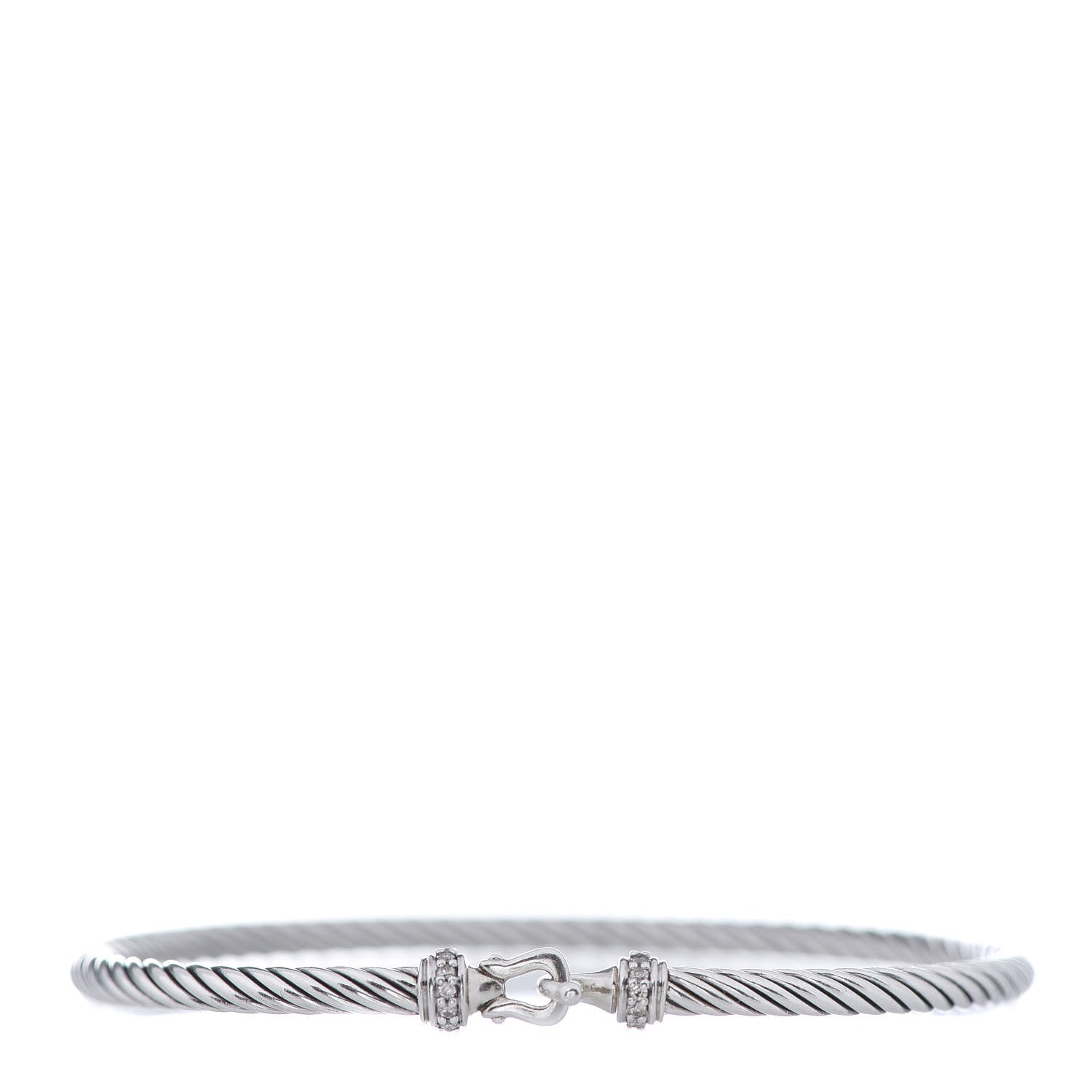 David Yurman Sterling Silver Diamond 3mm Cable Buckle Bracelet 1 of 4