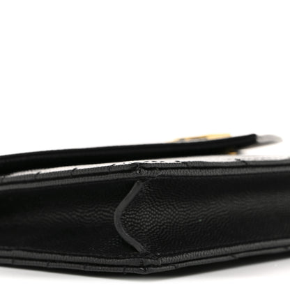 Saint Laurent Grain De Poudre Matelasse Chevron Monogram Envelope Chain Wallet Black 10 of 12