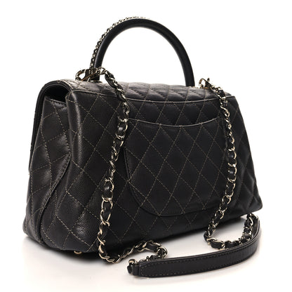 Chanel Caviar Contrast Stitch Small Coco Chain Handle Flap Dark Grey 3 of 14