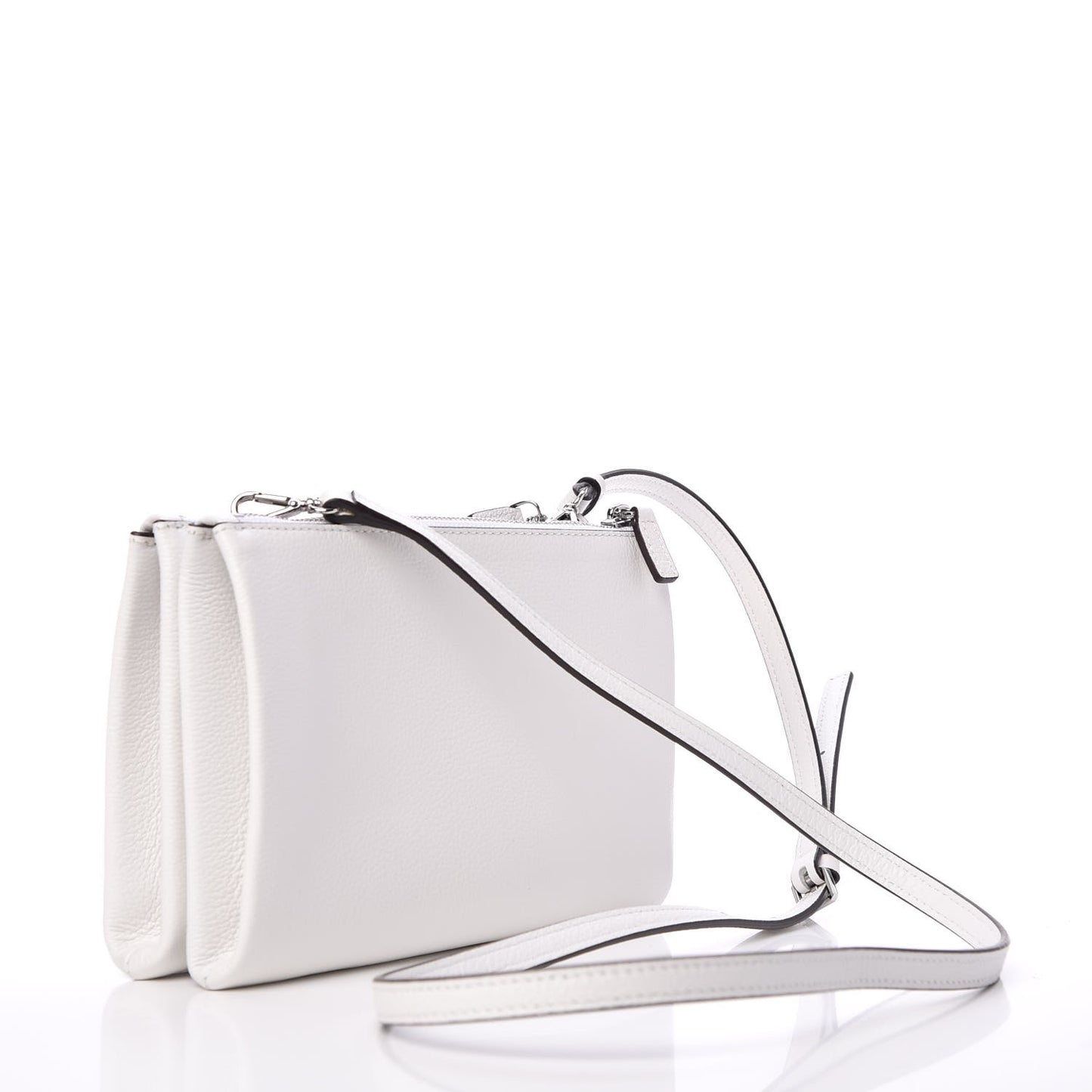 Grained Calfskin Milla Double Crossbody Bag White
