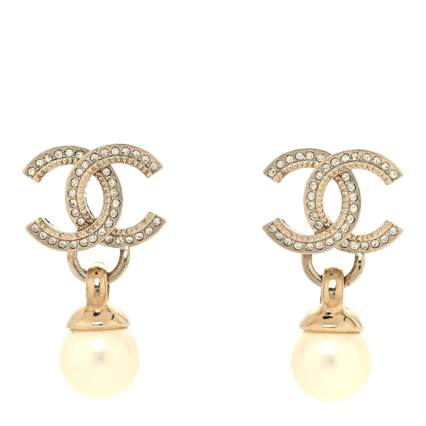Crystal Pearl CC Drop Earrings Gold