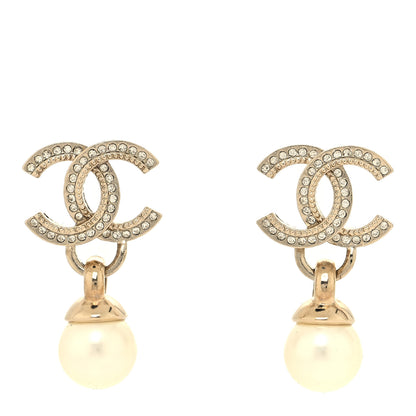 Chanel Crystal Pearl CC Drop Earrings Gold 1 of 4