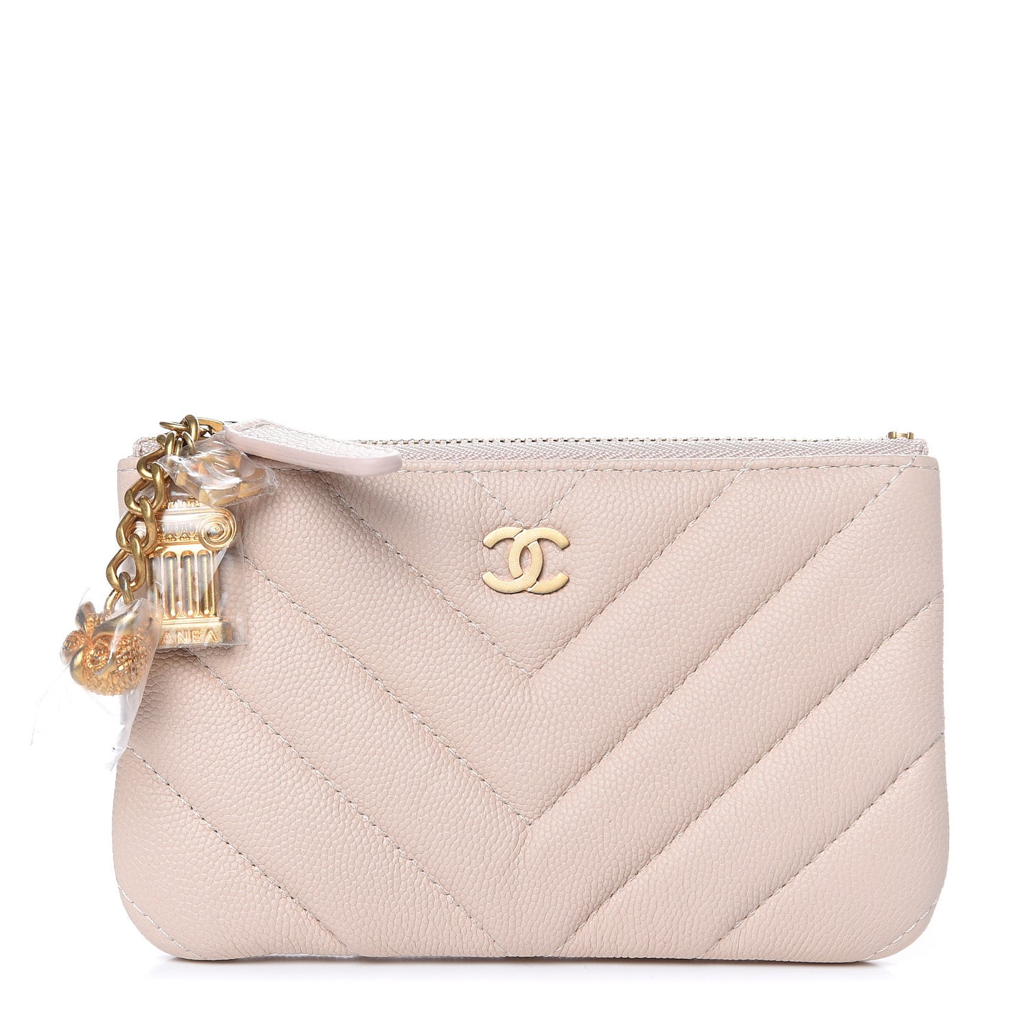Caviar Chevron Quilted Small Ancient Greek Charms Cosmetic Case Light Pink