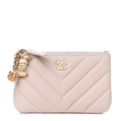 Chanel Caviar Chevron Quilted Small Ancient Greek Charms Cosmetic Case Light Pink 1 of 8