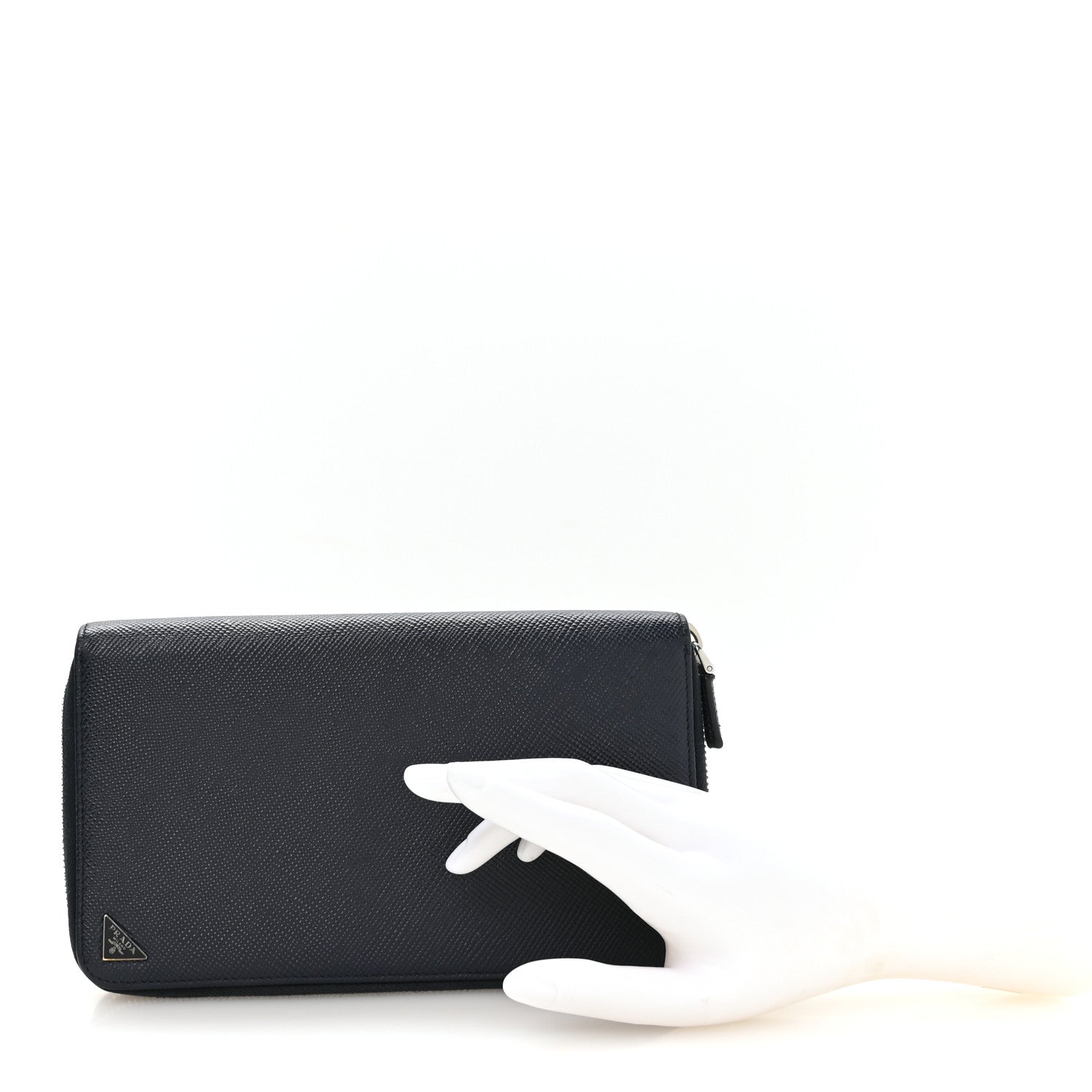Prada Saffiano Metal Zip Around Travel Wallet Navy 2 of 6