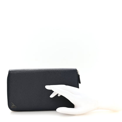 Prada Saffiano Metal Zip Around Travel Wallet Navy 2 of 6