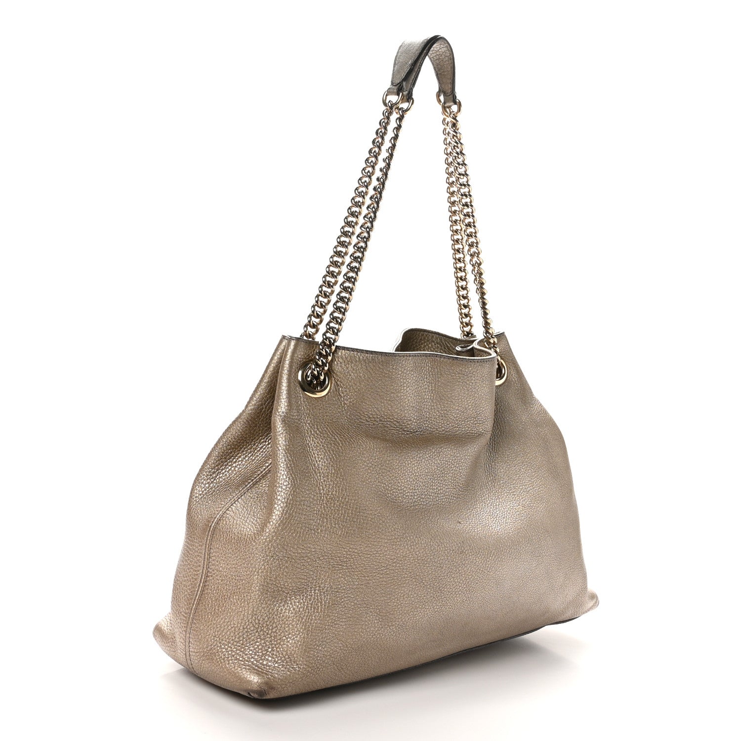 Gucci Metallic Pebbled Calfskin Medium Soho Chain Shoulder Bag Golden Beige 3 of 12