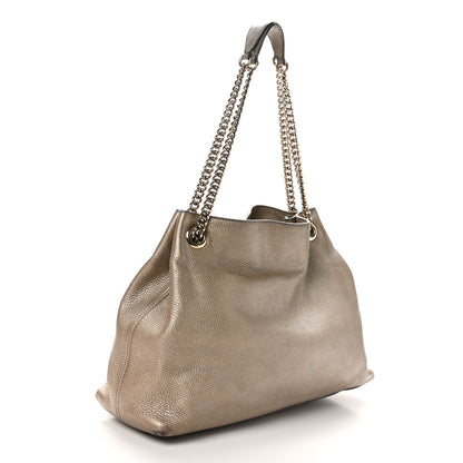 Gucci Metallic Pebbled Calfskin Medium Soho Chain Shoulder Bag Golden Beige 3 of 12