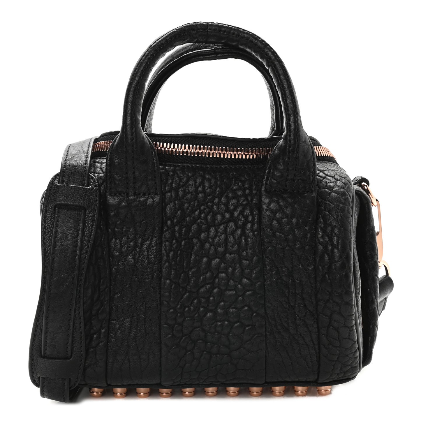 Pebbled Lambskin Mini Rockie Black Rose Gold Hardware