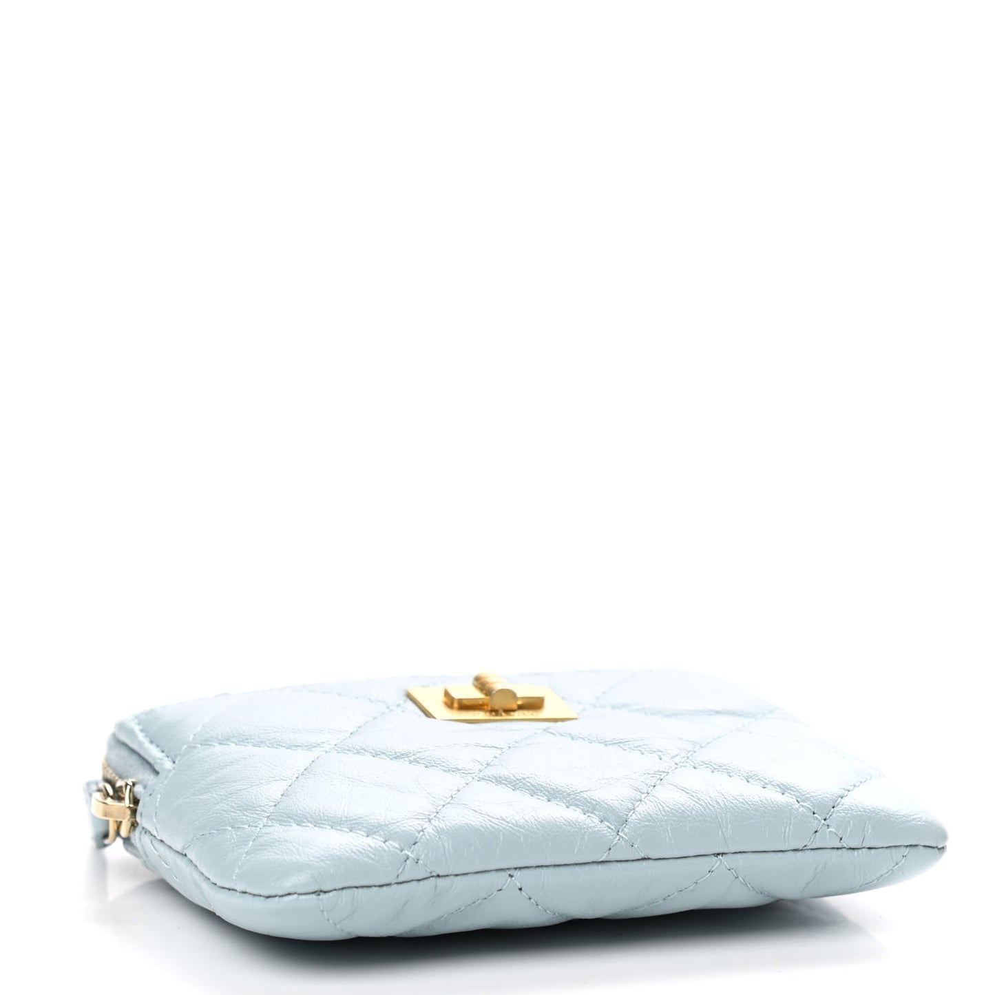 Aged Calfskin Quilted Chanel Reissue Zip Card Holder Wallet Light Blue