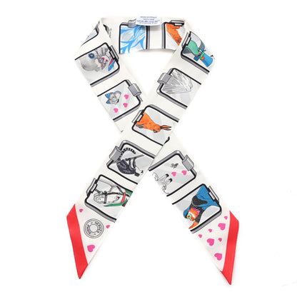 Hermes Silk Story Twilly White Gris Rouge 1 of 4