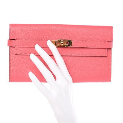 Hermes Chevre Mysore Kelly Longue Wallet Rose Lipstick 2 of 8