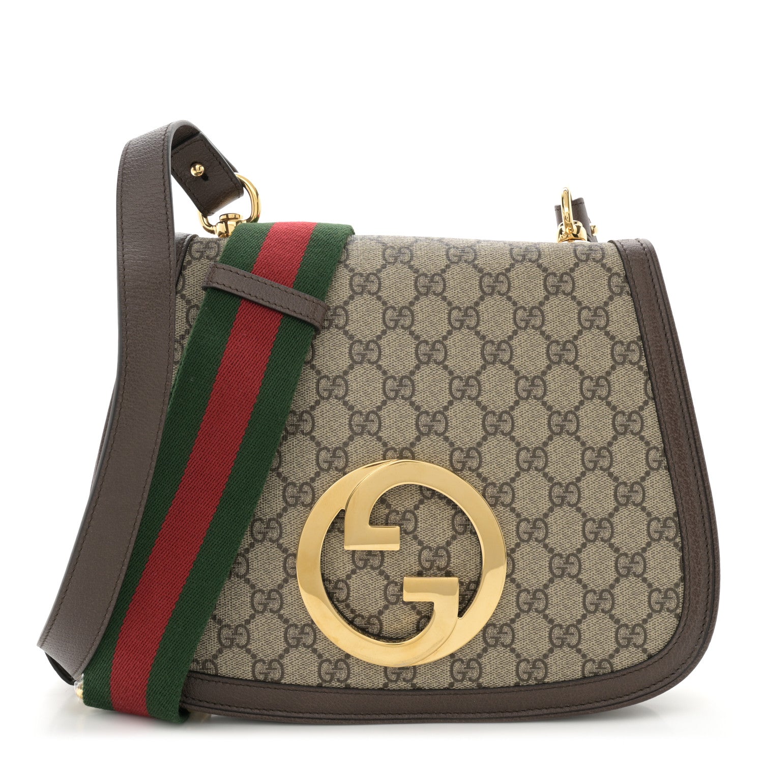 Gucci GG Supreme Monogram Textured Dollar Calfskin Web Medium Blondie Top Handle Shoulder Flap Bag Beige Ebony New Acero 1 of 11