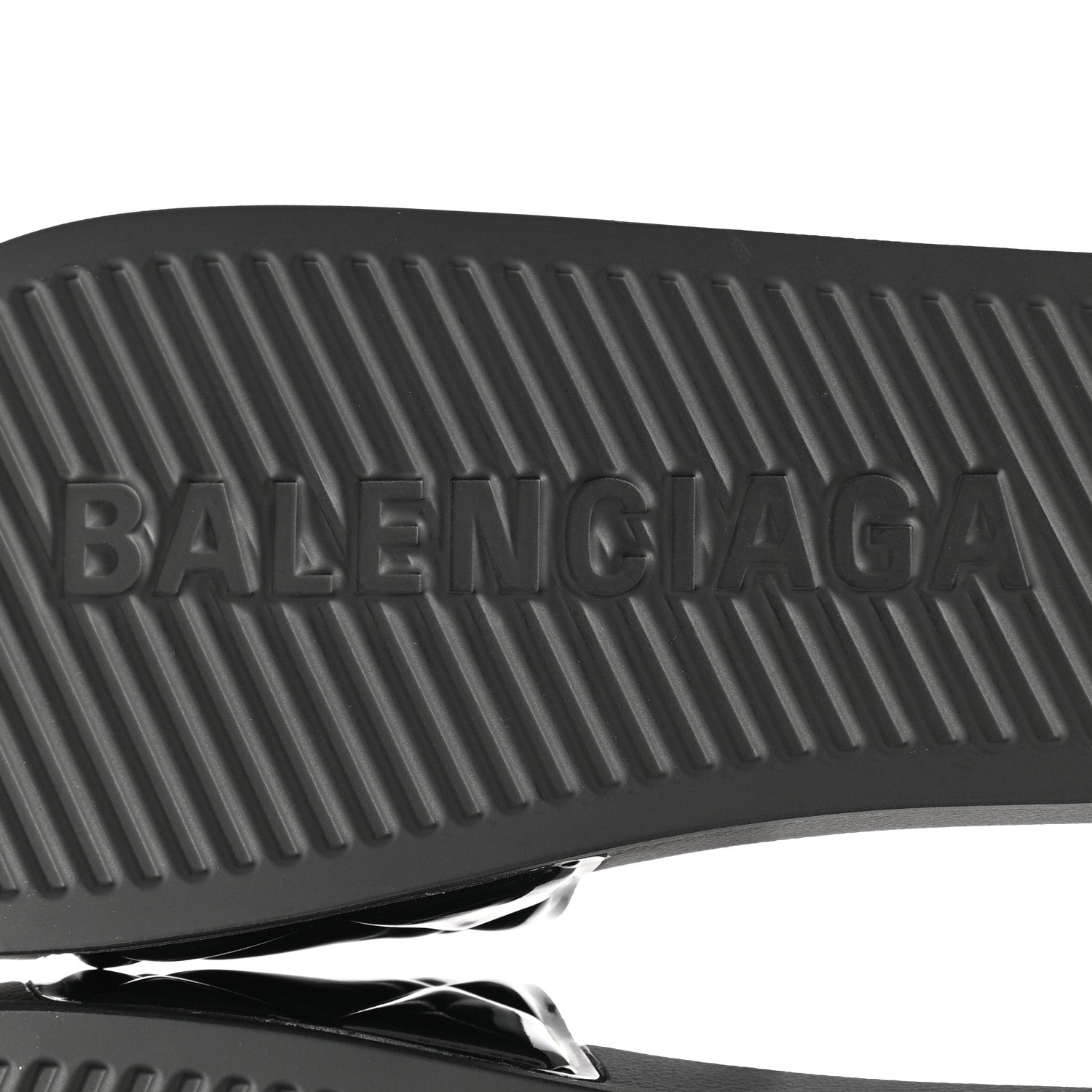 Balenciaga Patent Rubber Logo Womens Pool Slide Sandals 39 Black White 6 of 8