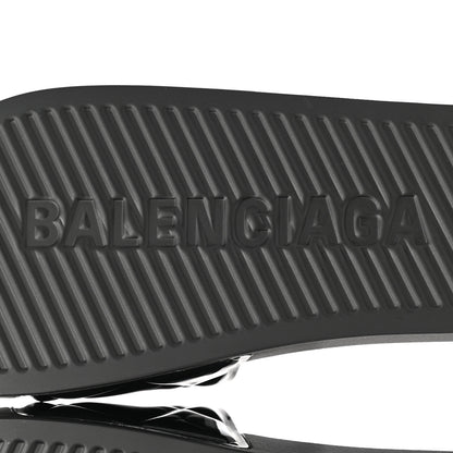 Balenciaga Patent Rubber Logo Womens Pool Slide Sandals 39 Black White 6 of 8