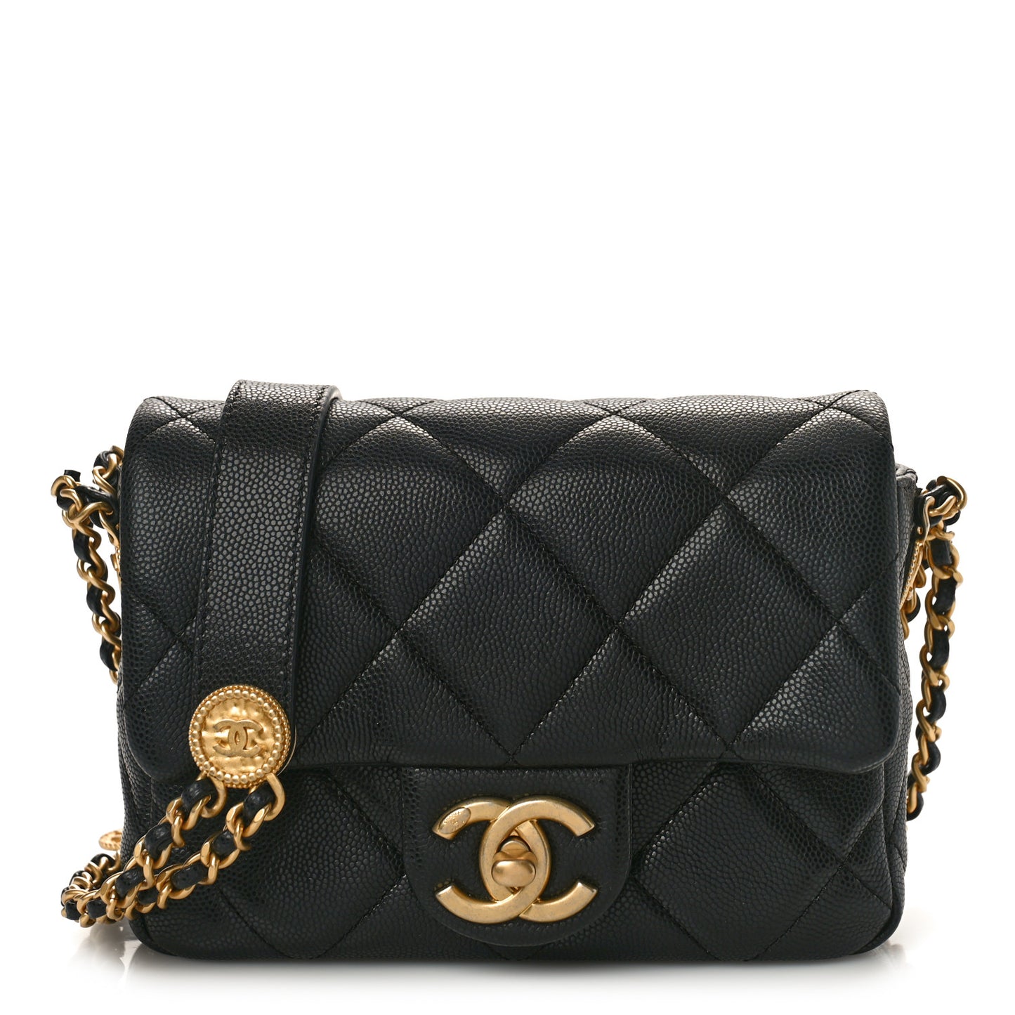 Caviar Quilted Mini Twist Your Buttons Flap Black