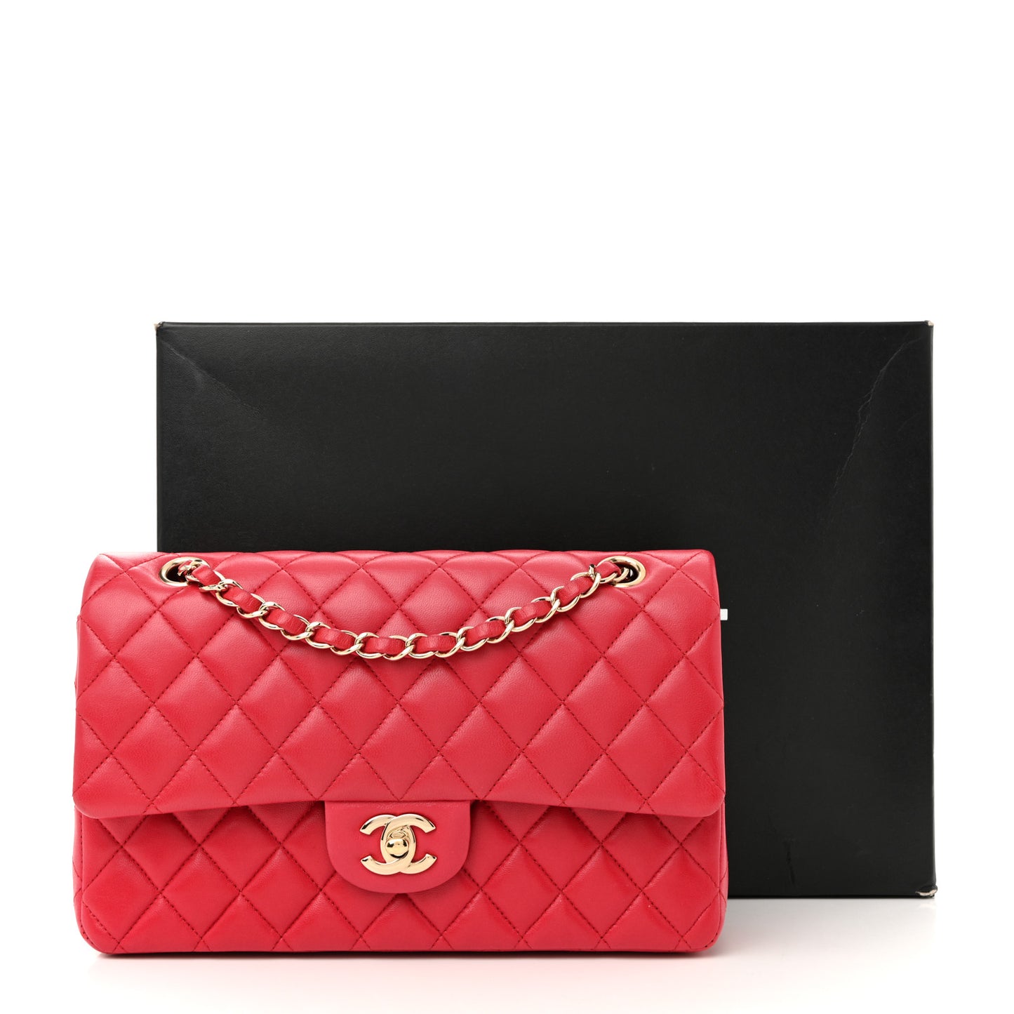 Lambskin Quilted Medium Double Flap Dark Pink