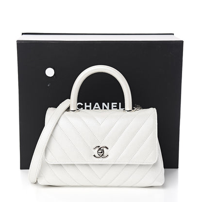 Chanel Iridescent Caviar Chevron Quilted Mini Coco Handle Flap White 10 of 10