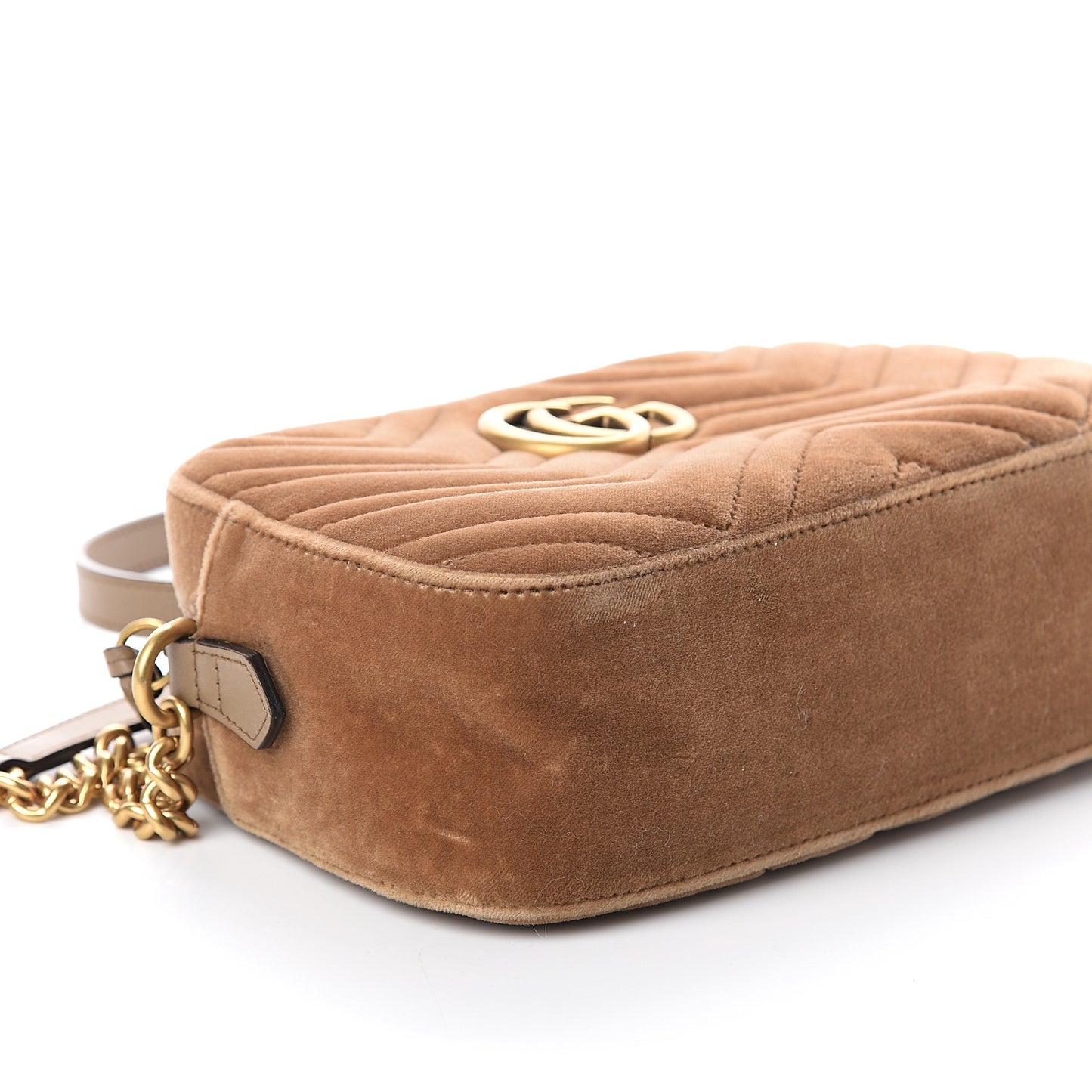 Velvet Matelasse Small GG Marmont Chain Shoulder Bag Taupe