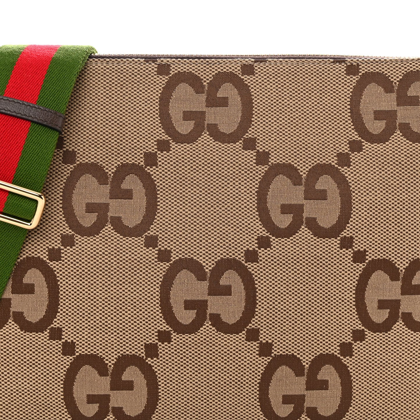 Monogram Jumbo GG Textured Dollar Calfskin Web Wristlet Messenger Bag Camel Ebony New Acero